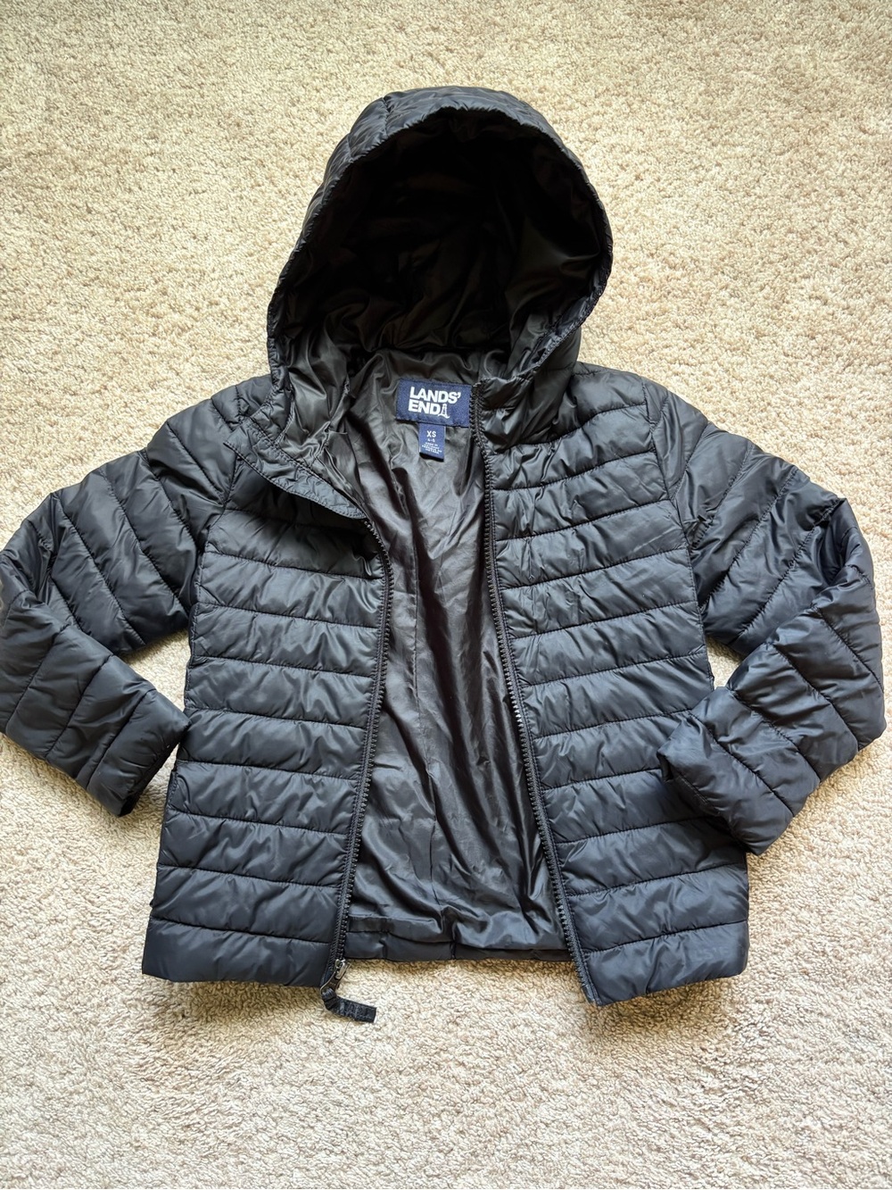 Lands' End Kids XS Hooded Black Quilted Packable Puffer